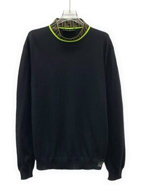J30706 Fendi Fendi black collar double F wool long-sleeved sweater L size